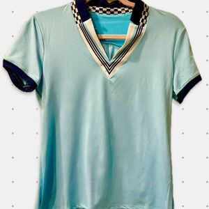 Lucky in Love Light Blue V-Neck Tee NEW